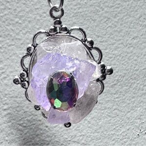 Handmade Pendant Necklace Glass And Organic Natural Quartz OOAK  Artisan Jewelry